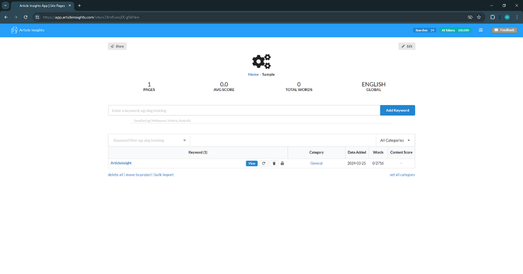 screenshot of Article Insights